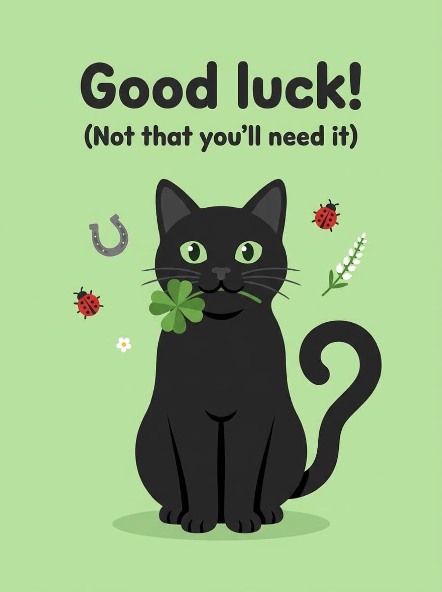 Lucky Black Cat Good Luck Card: Good luck! (Not that you'll need it)