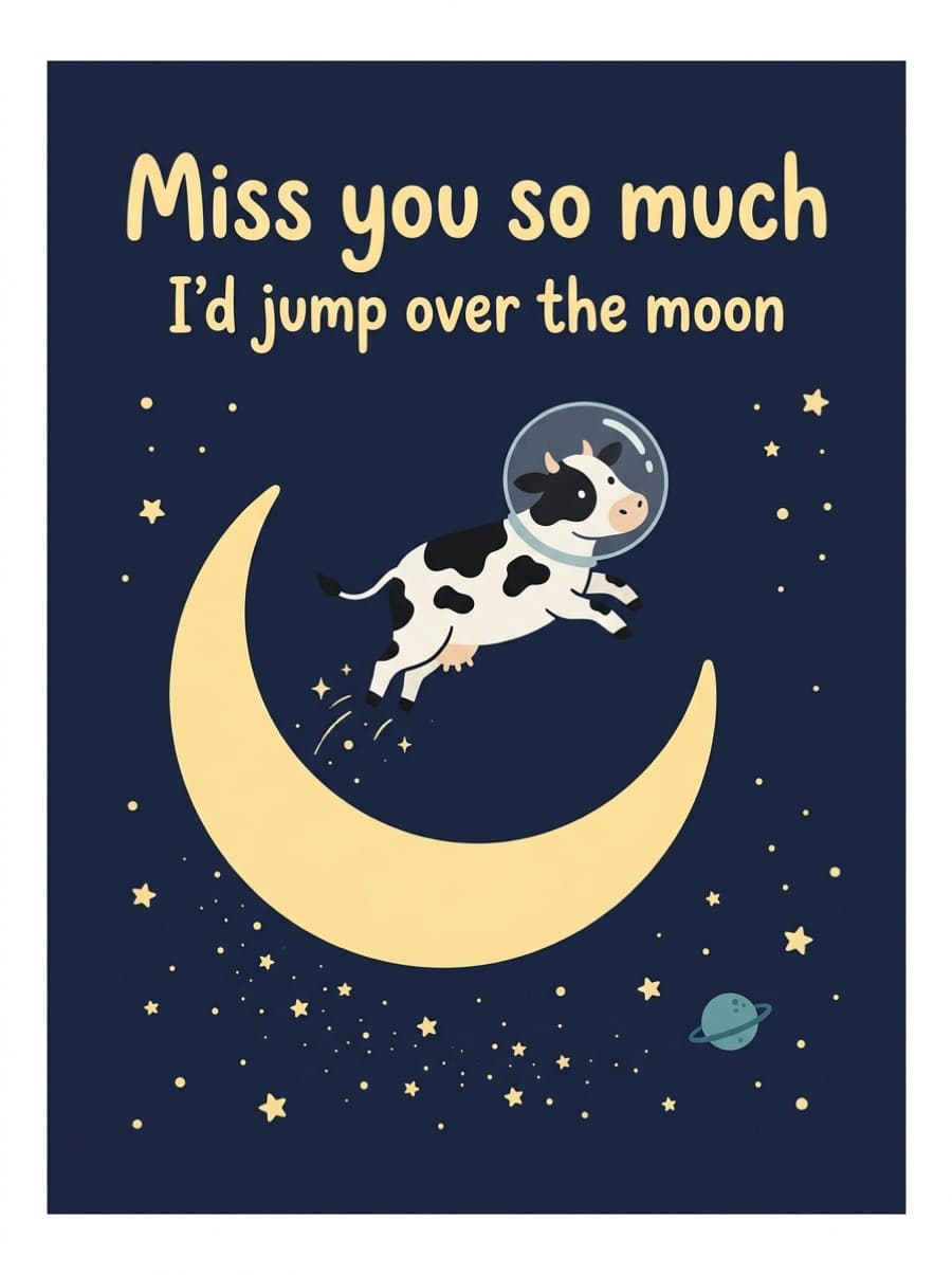 Jump Over The Moon Miss You Card: Miss you so much I'd jump over the moon