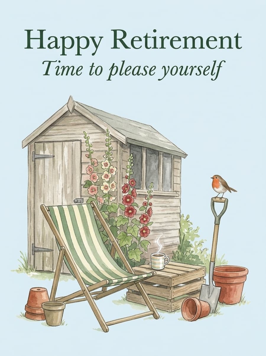 Deckchair And Potting Shed Retirement Card: Happy Retirement Time to please yourself