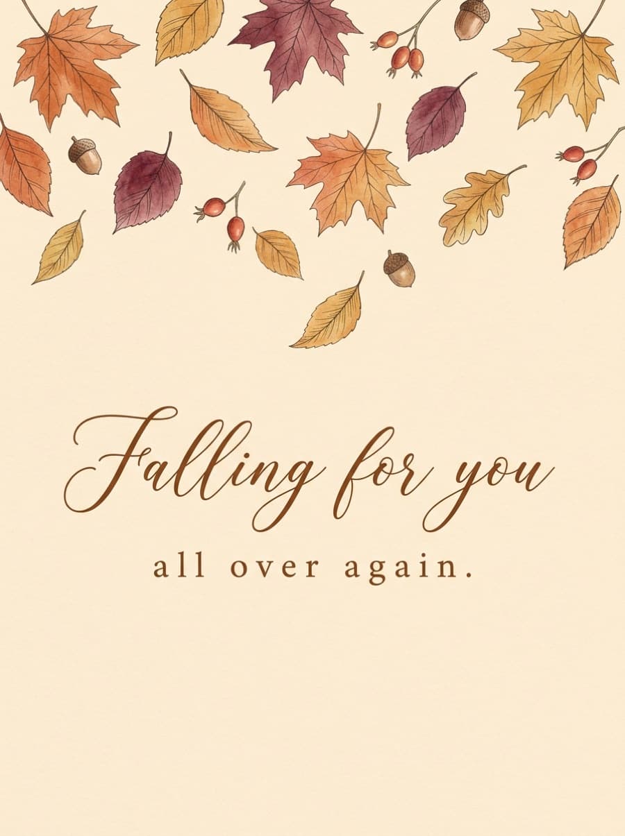 Autumn Leaves Falling For You Love Card: Falling for you all over again.