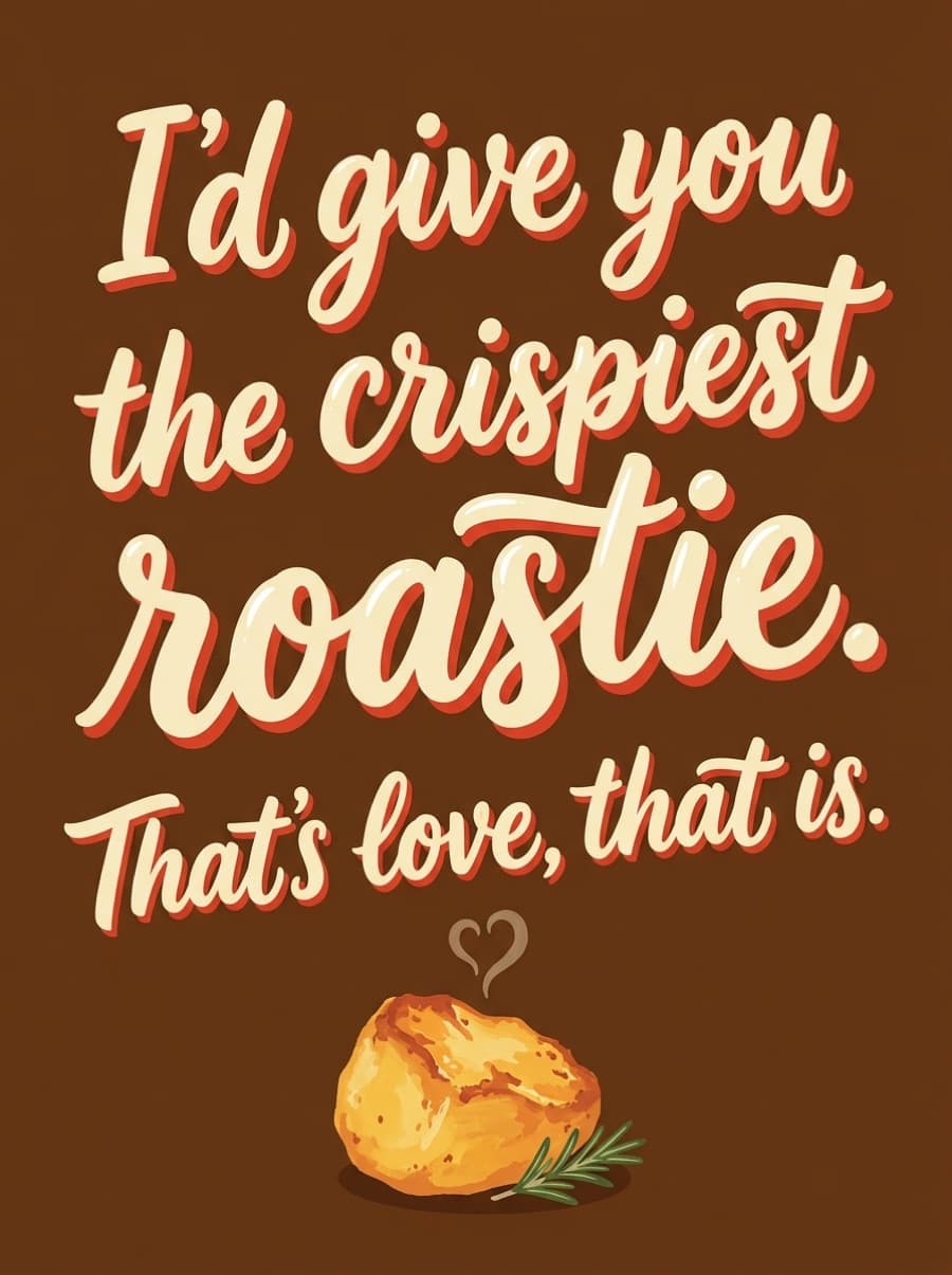 Crispiest Roastie Funny Love Card: I'd give you the crispiest roastie. That's love, that is.