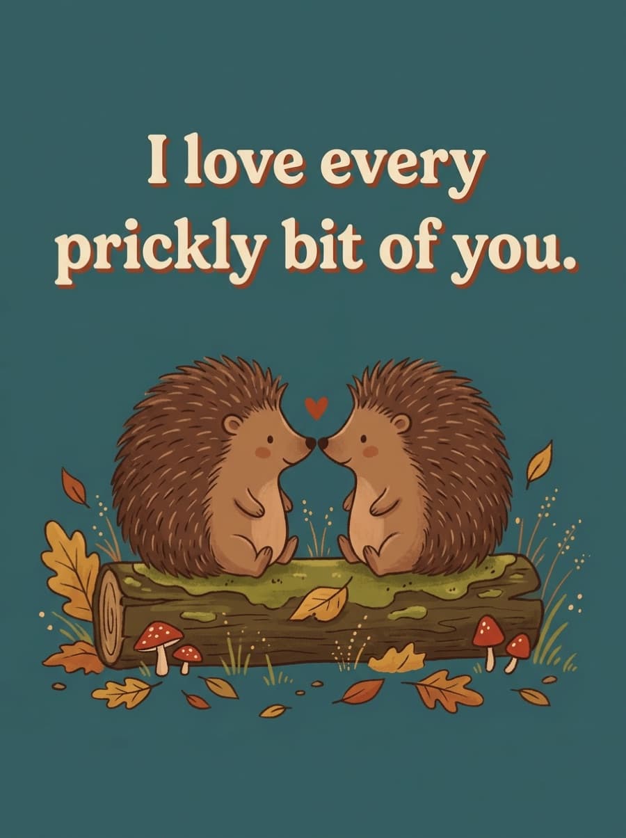 Hedgehogs Prickly Bits Cute Love Card: I love every prickly bit of you.