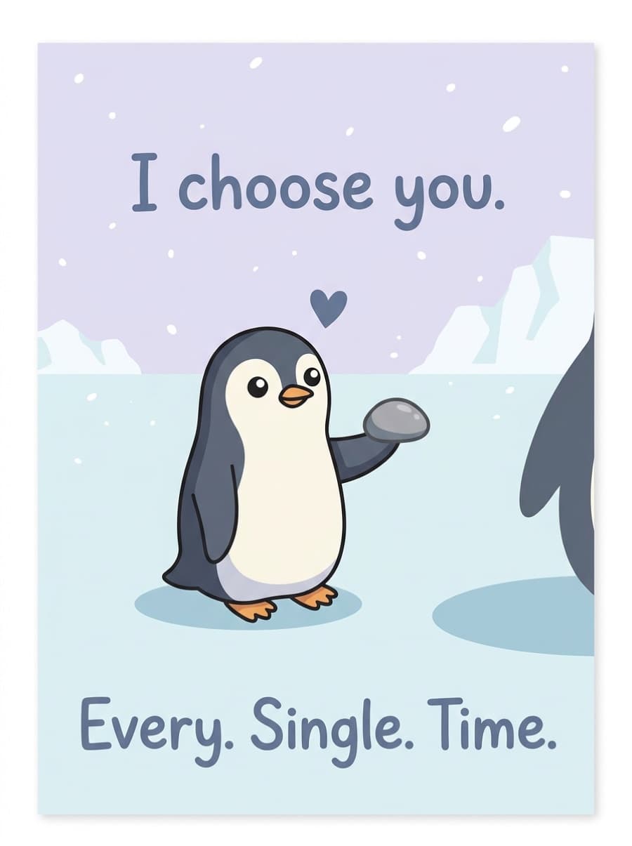 Penguin Pebble Cute Love Card: I choose you. Every. Single. Time.