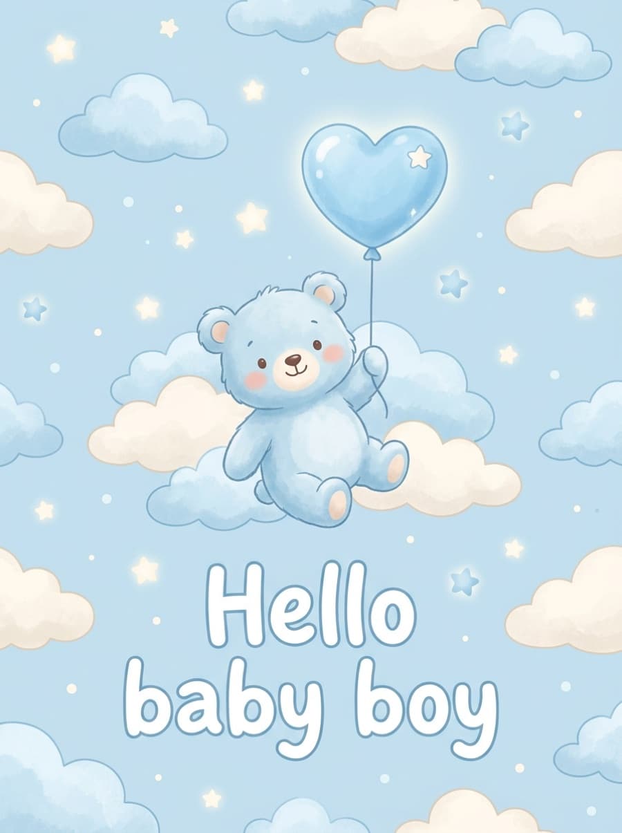 Hello Baby Boy Blue Bear Card: Hello baby boy