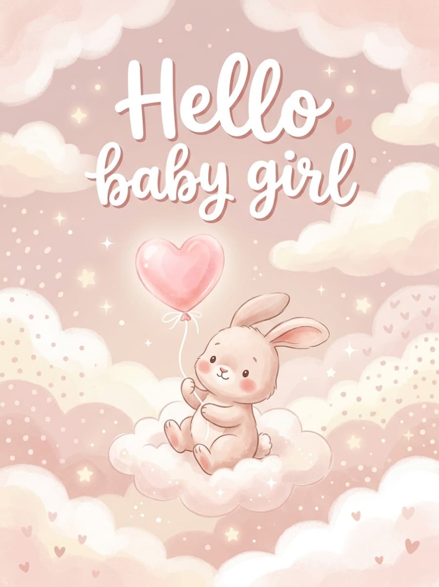 Hello Baby Girl Pink Bunny Card: Hello baby girl