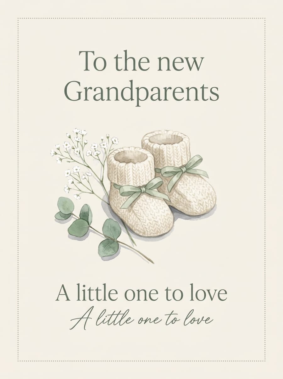 Little Knitted Booties Grandparents New Baby Card: To the new Grandparents A little one to love