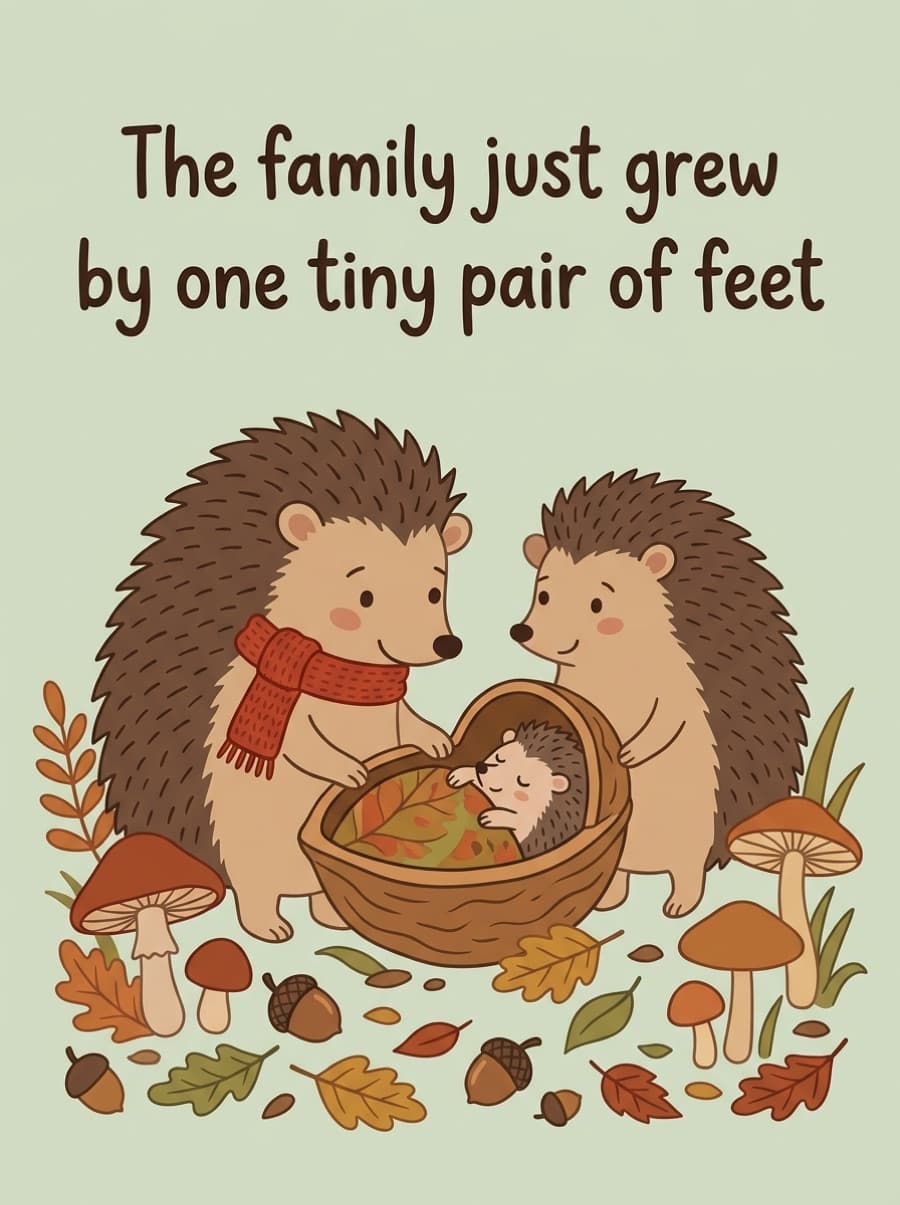 Big Sibling Hedgehogs Second Baby New Baby Card: The family just grew by one tiny pair of feet