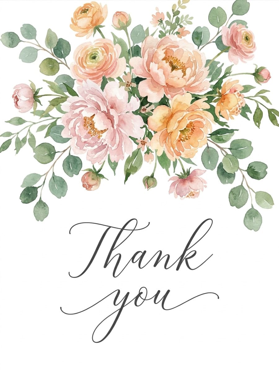 Watercolour Florals Thank You Card: Thank you