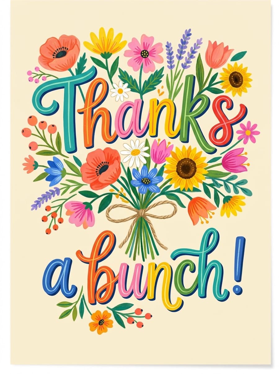 Thanks A Bunch Hand Lettered Card: Thanks a bunch!