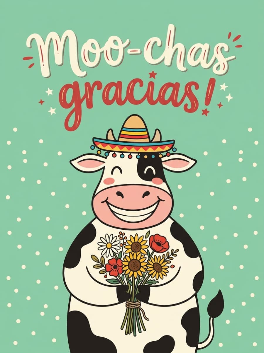 Moo-chas Gracias Cow Thank You Card: Moo-chas gracias!