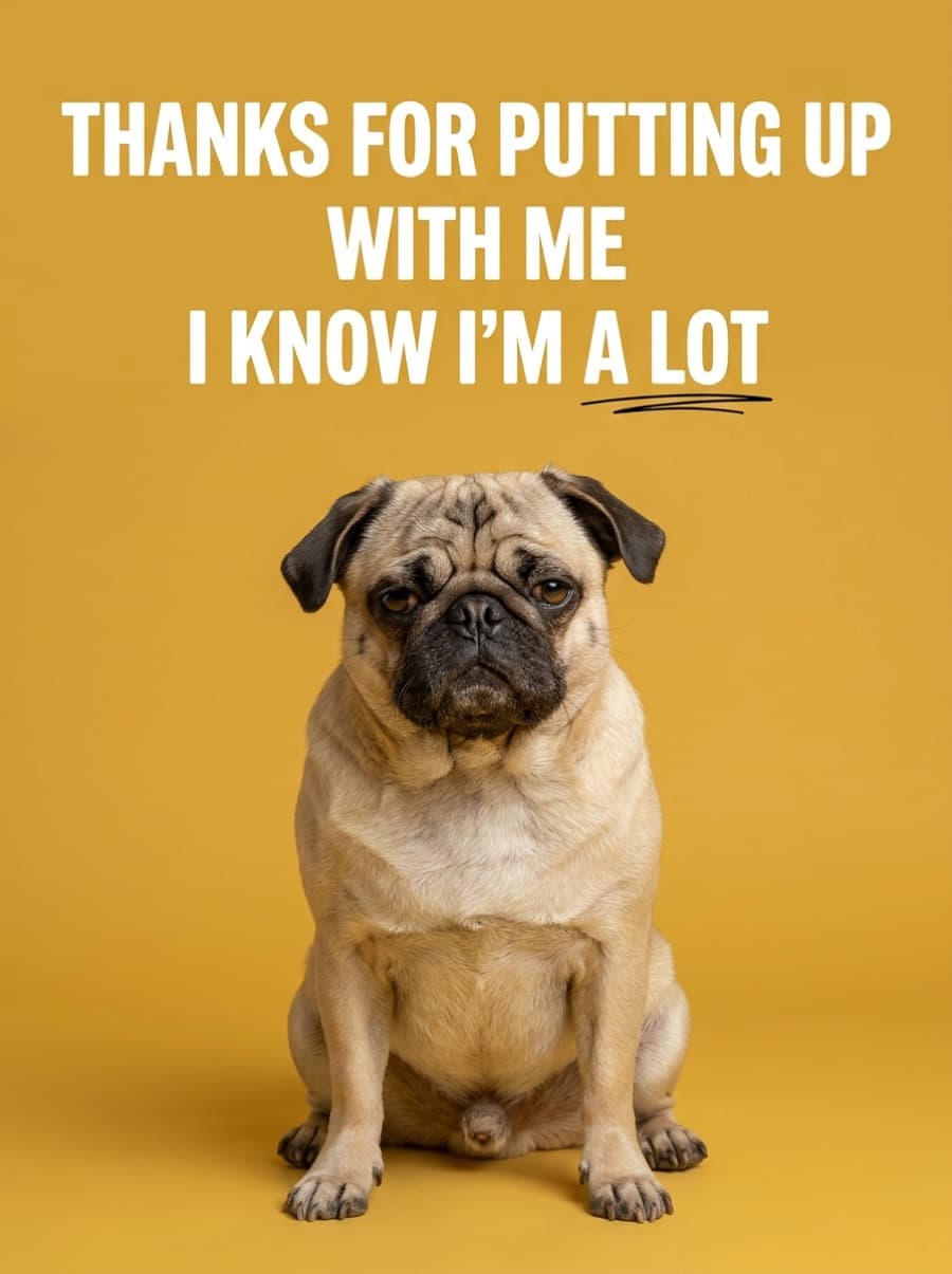 Funny Pug I'm A Lot Thank You Card: THANKS FOR PUTTING UP WITH ME I KNOW I'M A LOT