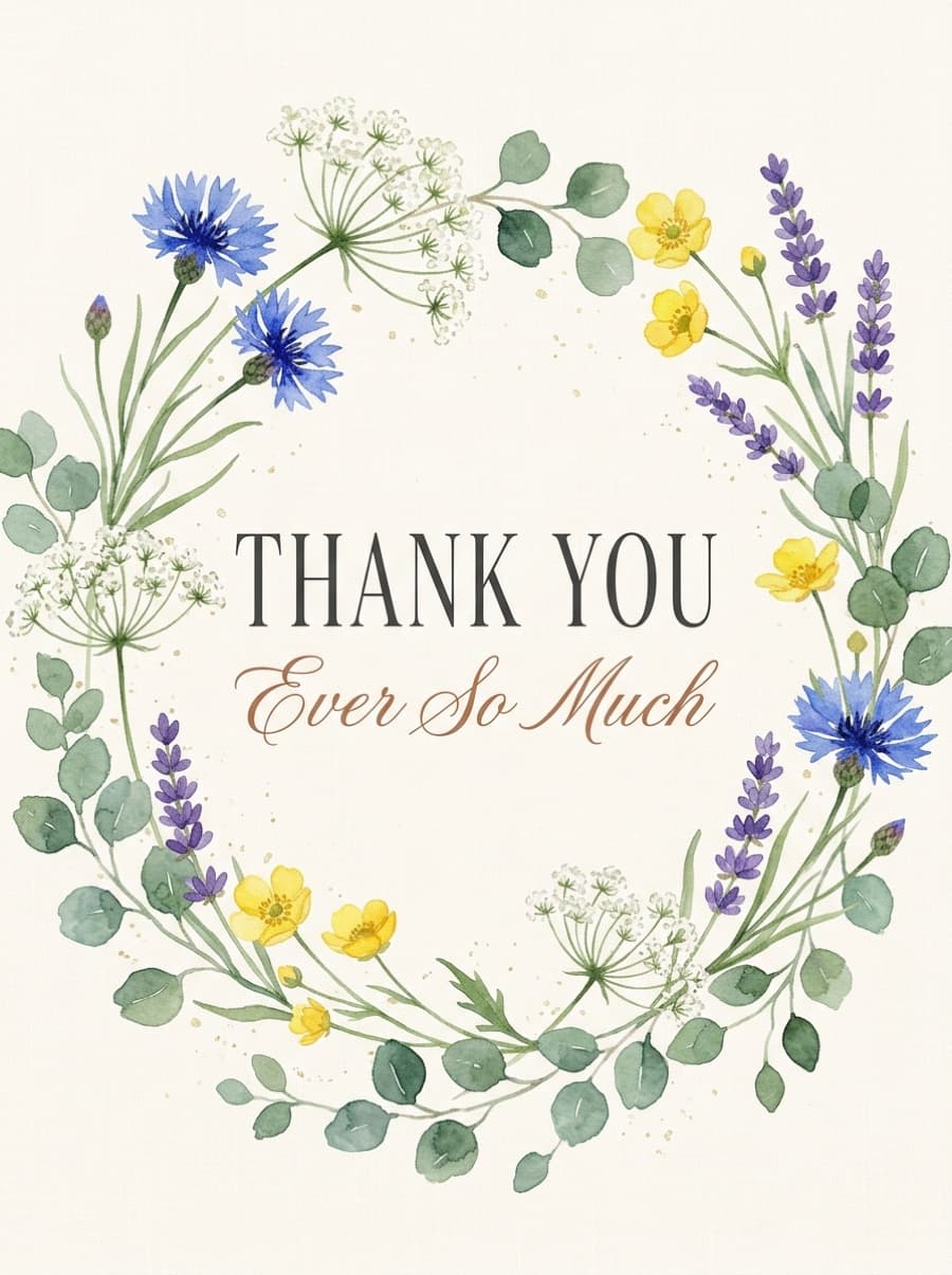 Classic Wildflower Wreath Thank You Card: THANK YOU EVER SO MUCH